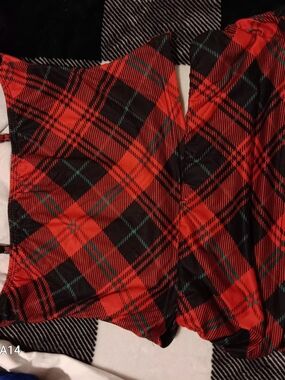 SHEIN Red Black Plaid Sleep Shorts with Green Accents